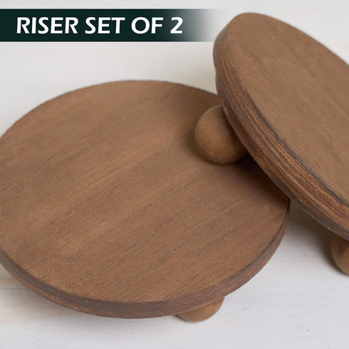 5"Round (Set 2, Defined Deco Mini Wood Risers for Display, Small Rustic Pedestal Display Stand of Wood)