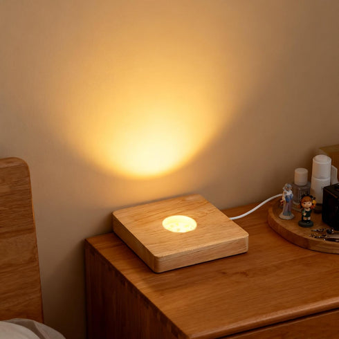 2pcs 3D LED Wood Light Base for Crystal Glass Art, Resin Art & Acrylic - Square Lighted Lamp Stand Pedestal
