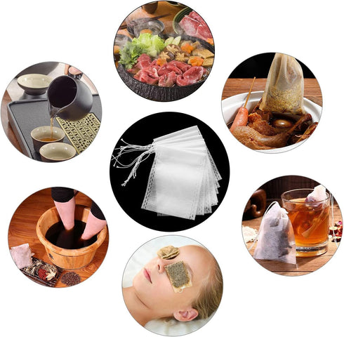 Tea Filter Bags (200 pcs) with Free Tea Spoon, Disposable Infuser for Loose Leaf Tea, Coffee, Spice, Herbs, Safe
