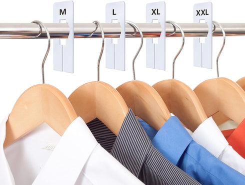 40 Pack Rectangular White Plastic Clothing Size Closet Rack Dividers, Preprinted in 8 Sizes XXS to XXXL