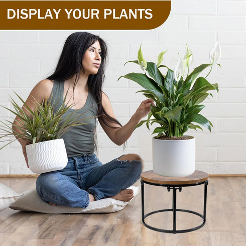ARTORA Plant Stand Indoor Short Plant Shelf Mid Century Metal and Wood Stool Flower Pot Holder Modern Plant Display Low