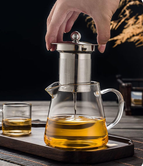 Glass Teapot with Removable Stainless Steel Infuser, Borosilicate Glass Tea Pot for Blooming and Loose Leaf Tea