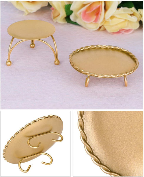 dedoot Gold Candle Holders Set of 2, Decorative Handmade Iron Pillar Plate Centerpiece for LED & Wax Candles