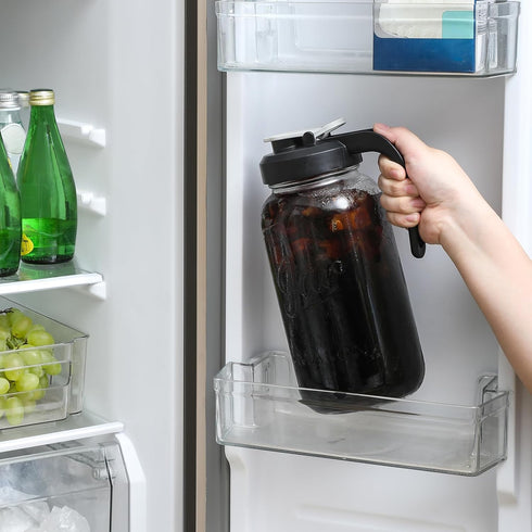 2 Quart Glass Pitcher with Lid - Airtight & Leakproof Mason Jar Pitcher with Filter Lid, Wide Mouth Glass Jar, Heavy