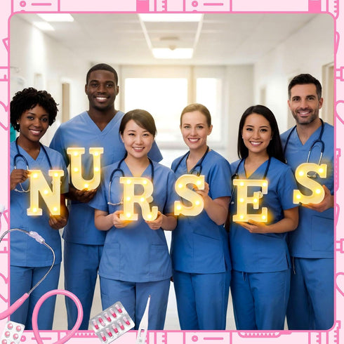 6 3D Aurelema Pcs Nurses Week Decorations LED Light up Letters Marquee Nurse Tables Centerpieces Signs for of Nursing