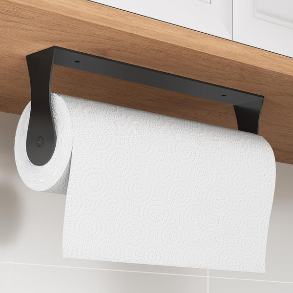 Paper Towel Holder Under Cabinet, Stainless Steel, Wall Mount, Black Adhesive Paper