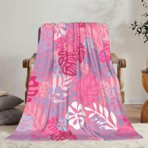 Jbofyee 80x60 Inch Hawaii Flowers Pink Throw Blankets All Season Ultra Soft Warm Tropical Aloha Pattern Fleece Blanket