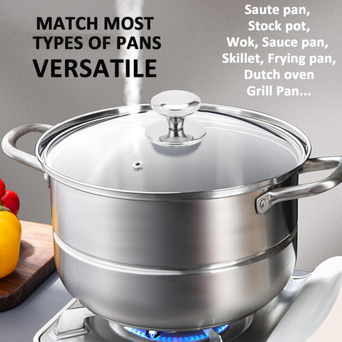 Glass Lids for Frying Pans & Pots, Tempered Covers with Stainless Steel Rim & Handle, Dishwasher Safe