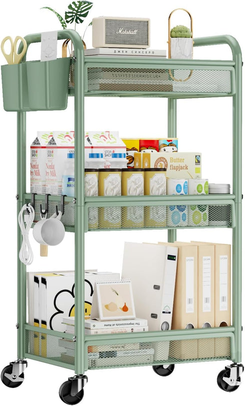 YASONIC 3 Tier Rolling Cart Metal Utility Storage Carts with Wheels, Craft