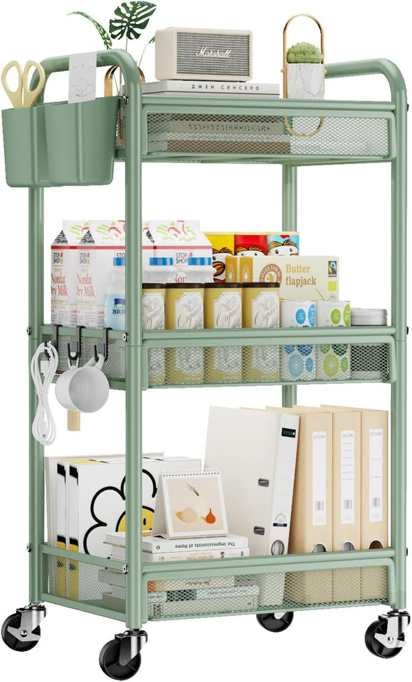 YASONIC 3 Tier Rolling Cart Metal Utility Storage Carts with Wheels, Craft