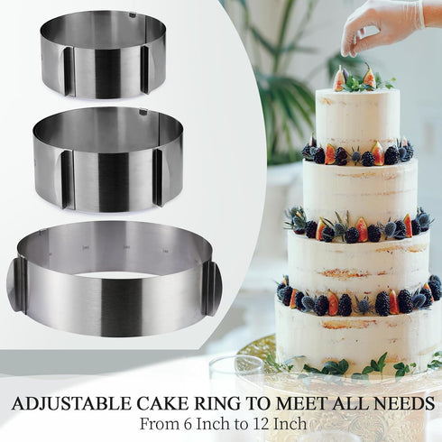 CALIFORNIA CADE ELECTRONIC Cake Mold - Adjustable Round Stainless Steel Cake Ring 6 to 12 Inch