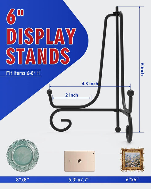 Iron Display Stand 10 Packs, 6 Inches Photo Stand for Display, Black Foldable Easel for Artwork