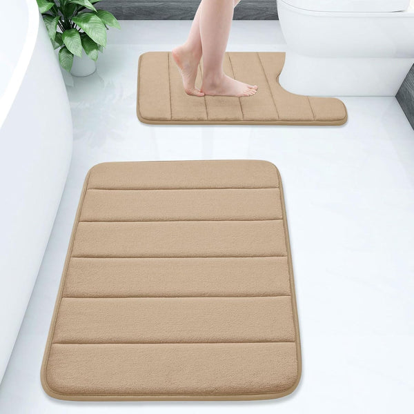 Buganda Bathroom Rug and Mat Set, 2 Piece Memory Foam Bath Mat and U-Shaped Toilet Rug, Soft Non-Slip