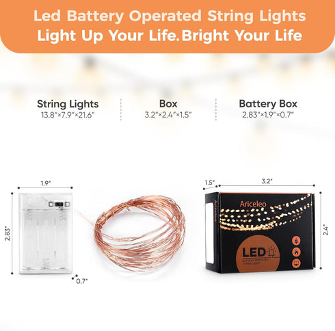 1 Pack 16.4ft 50 Ariceleo Battery Operated String Lights with Timer, Multi Color with Synchronized Twinkle Mode, Fairy
