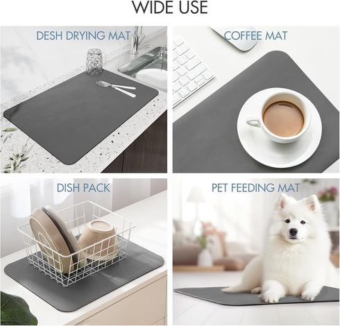 Drying Mat for Kitchen Countertops, Coffee Mat with Rubber Backing, Absorbent Dish Drying Mat (Dark Gray, 16"x20")