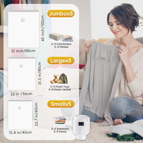 Vacuum Storage Bags with Electric Air Pump, 15 Pack (5 Jumbo, 5 Large, 5 Medium) for Clothes, Blankets, Pillows, Travel