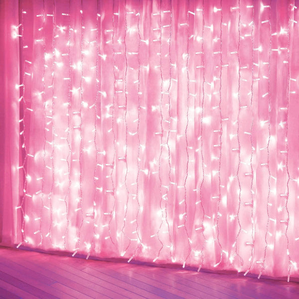 Curtain Lights, Pink LED String Lights, 8 Modes for Garden, Teen Girls' Room, Party and Window Decor