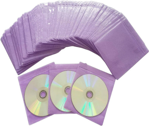 CD/DVD/BluRay Sleeves, Double-Sided Refill Plastic Sleeve for Storage Binders, 100 Pack (Purple)