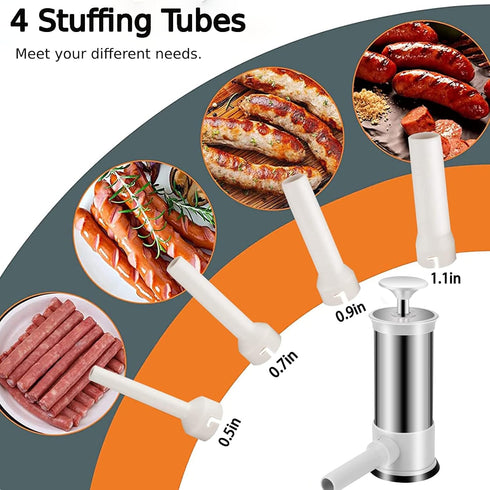 w/4 2.2 LBS Sausage Stuffer Machine Stuffing Tubes, Meat Stuffer Sausage Filling, Homemade Manual Vertical Sausage