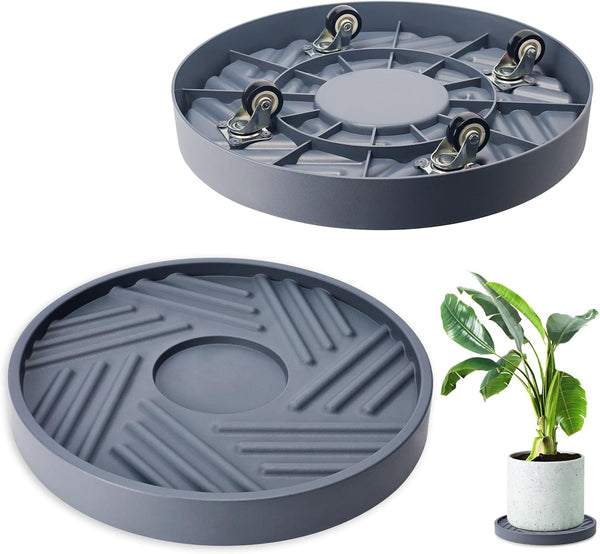 REDHUGO 2PCS Round Plant Caddy with Hidden Wheels, Heavy Duty Rolling Plant