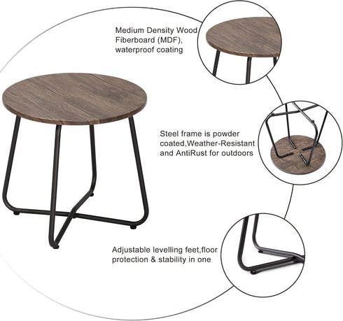 Table,17.7 inch VECELO Outdoor Side Patio Small Round End Table,Waterproof Wood Table with Weather Resistant Steel