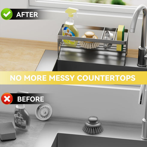 Valdama 304 Kitchen Sink Caddy Organzier with Sponge Holder and Removable Drip Tray for Kitchen Sink, Stainless Steel
