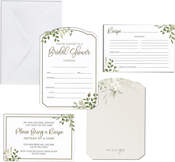 Lillian Rose Set of 24 Bridal Shower Invites with Envelopes, Instruction Recipe Cards, One Size, Multi