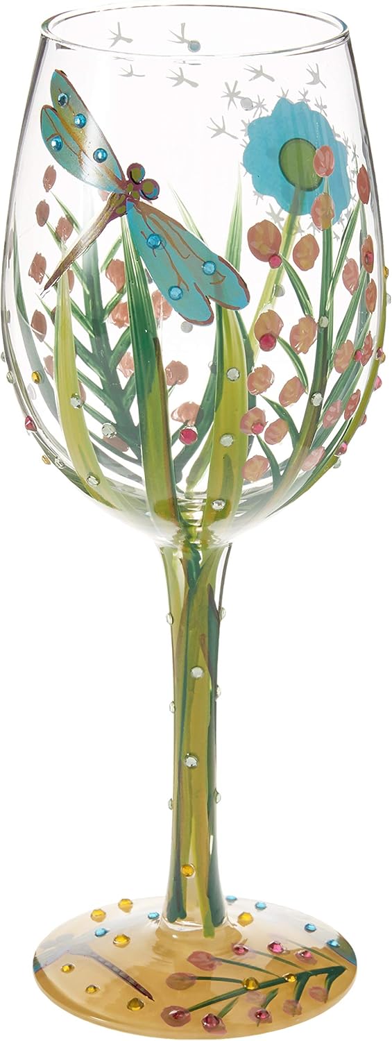 Lolita Dragonfly Summer Artisan Painted Wine Glass Gift, 440 ml