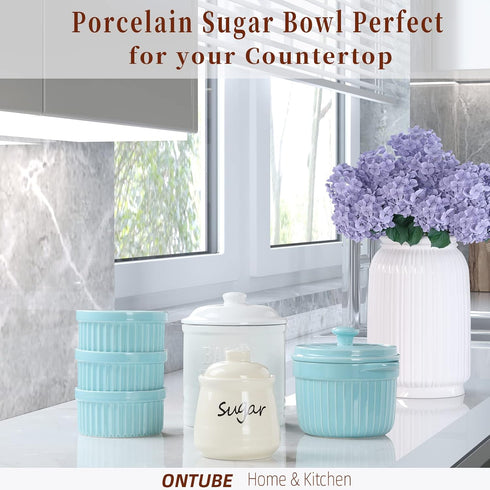 ONTUBE Ceramic Sugar Bowl with Lid and Spoon, 12oz (beige)