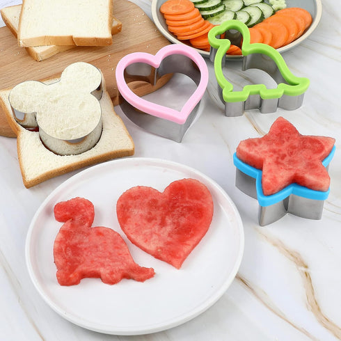 Elfkitwang Sandwich Cookie Cutters Set, Dinosaur, Heart, Star, Mouse, Sandwich Knife, Food Grade Cookie Mould (12 Pcs)