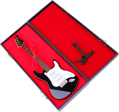 Dselvgvu 9.45"x3.03"x0.63") Wooden Miniature Electric Guitar with Stand and Case Mini Musical Instrument Electric