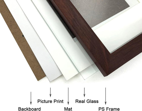 8x8 Set 3 5x5 8x8 Picture Frame of with Real Glass for Pictures with Mat or Without Mat, Wall Mounting or Tabletop