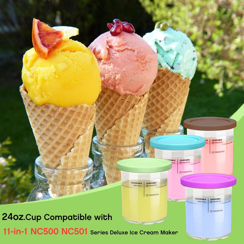 4 Pack,Compatible 11-in-1 NC501 NC500 Maker,24oz Replacement for Creami Deluxe Pints and Lids with Ninja Creami Series