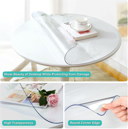 AimerGro 28 Inch 1.5mm Round Clear Plastic Dining Room Tablecloth Protector Vinyl PVC Furniture Table Protector Cover
