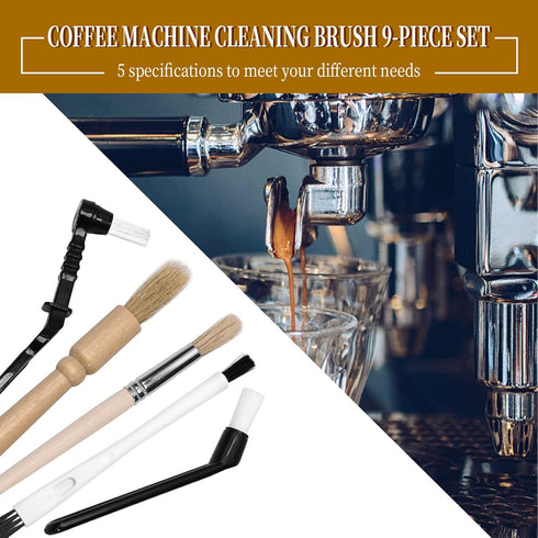 9PCS Coffee Machine Cleaning Brush Set, Wooden Grinder Brush with Black Handle for Coffee Machines