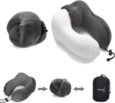 Travel Pillow, Best Memory Foam Neck Pillow for Sleeping, Airplane Car & Home Use (Grey)