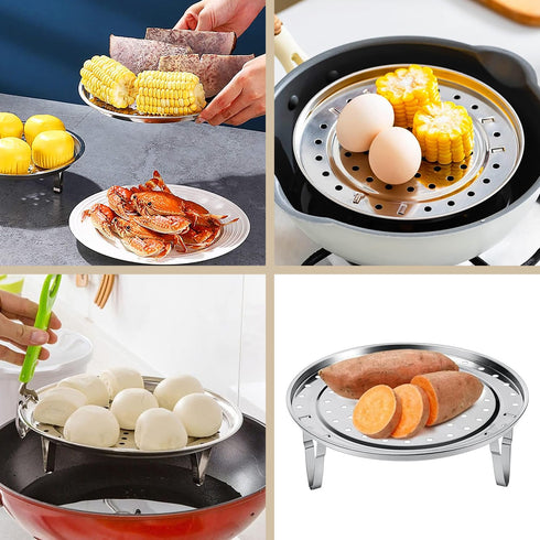 Steamer Rack for Cooking, 18/8 Stainless Steel Steaming Rack, 8.5 Inch Steam Tray with Removable Legs
