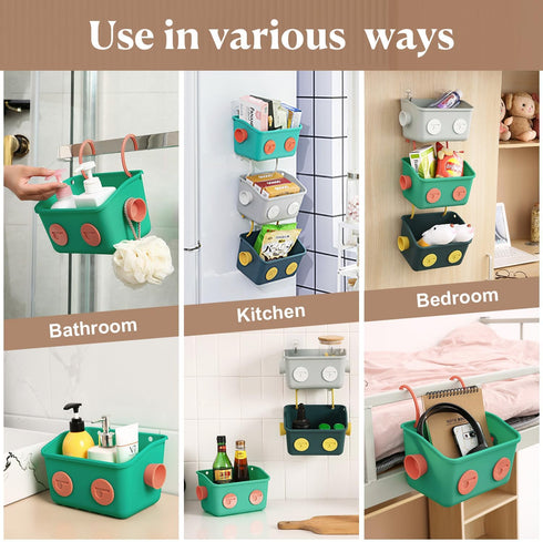 3 Pack Bath Toy Storage Organizer Basket, Cute Robot Bathtub Shower Toy Organizer, Wall Mounted Hanging Bath Toy Holder