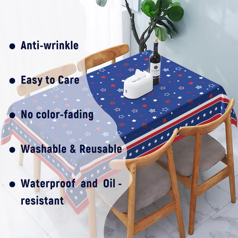 KORVITA 60x84 Inch Patriotic Rectangle Tablecloth Memorial Day Independence Day American Flag Washable Microfiber