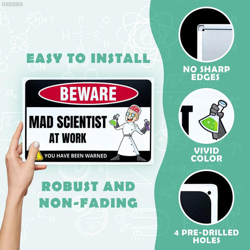 Mad Scientist at Work Tin Sign - Funny Science Wall Decor, Metal Posters for Classroom, Gifts for Adults