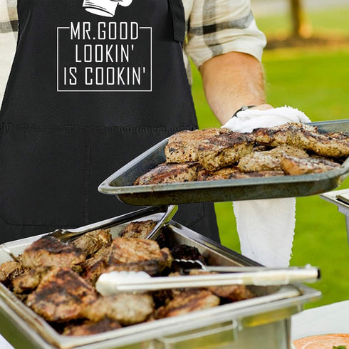 Rosoz Funny BBQ Black Chef Aprons for Men, Adjustable Kitchen Cooking Aprons with Pocket