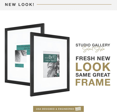 MCS Studio Gallery 16x20 Matted Photo Frame with 8x10 Picture Display, Black Woodgrain, Vertical & Horizontal Wall
