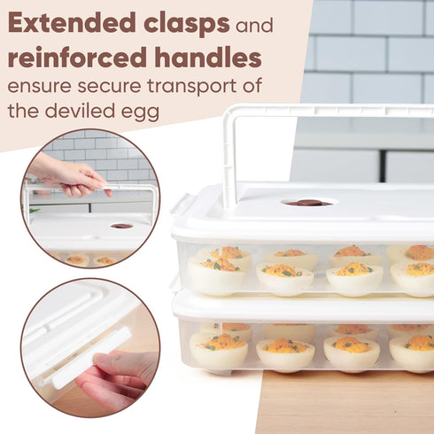 77L (Set 2), 48 Deviled Egg Containers with Lid, of Plastic Deviled Egg Carrier with Handle for Eggs, Clear Storage
