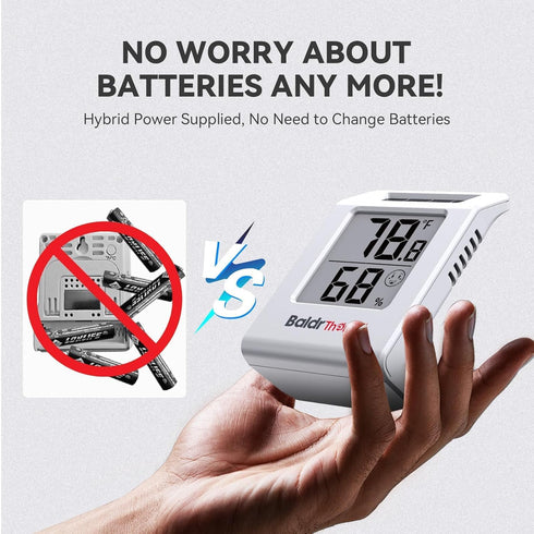 2.2'' 2Pack Digital Thermometer and Hygrometer Meter, Solar-Powered Indoor Temperature Sensor Humidity Monitor