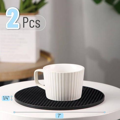 BTaT- Silicone Trivet Mats, 2 Pack, Black, Round Silicone Trivet, Silicone Hot Pads for Kitchen, Silicone Trivets for Hot Pots and Pans, Silicone Hot Pad, Silicone Trivets for Hot Dishes, Hot Pan Mat by Brew To A Tea