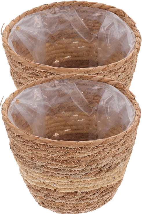 Zerodeko Flower Girl Basket, Woven Seagrass Belly Basket, Rustic Plant Pot for Home Decor, 18cm
