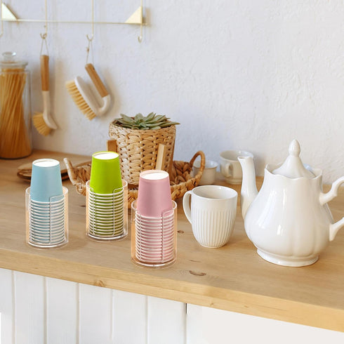 3 Pack 3 oz Countertop Counter Bathroom Cup Dispenser Storage Mouthwash Cups Holder, Plastic Small Disposable Paper Cup