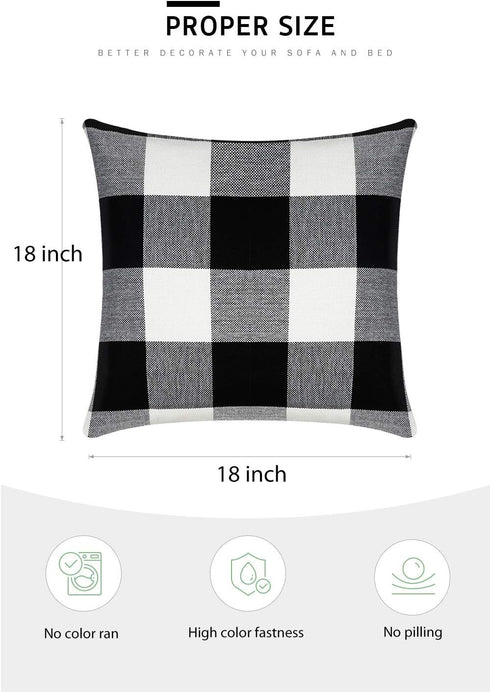 Syntus Set of 2 Buffalo Check Throw Pillow Covers, Black and White Polyester Linen for Christmas Thanksgiving Decor, 18