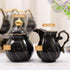 Set, 1 (12 OZ), 1 (8 OZ), Set, DUJUST Black Cream & Sugar Luxury British Design in Golden Trims, Sugar Bowl with Lid