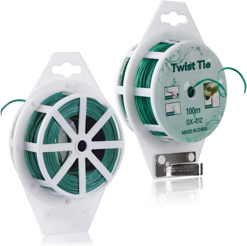 YDSL 328ft (100m) Twist Ties, Green Garden Plant Ties with Cutter for Gardening and Office Organization